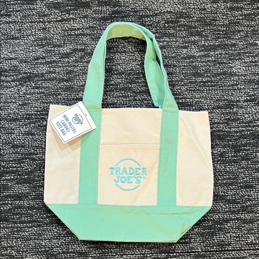 2025 Trader Joe's Mini Pastel Canvas Tote Bag Mint Green